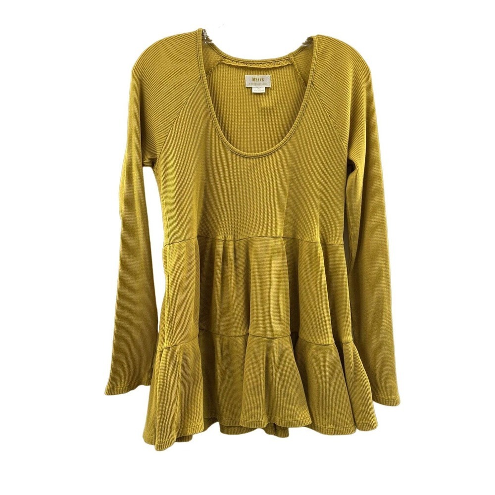 Anthropologie Maeve Women’s Long Sleeve Samina Thermal Babydoll Top Gold Size SM